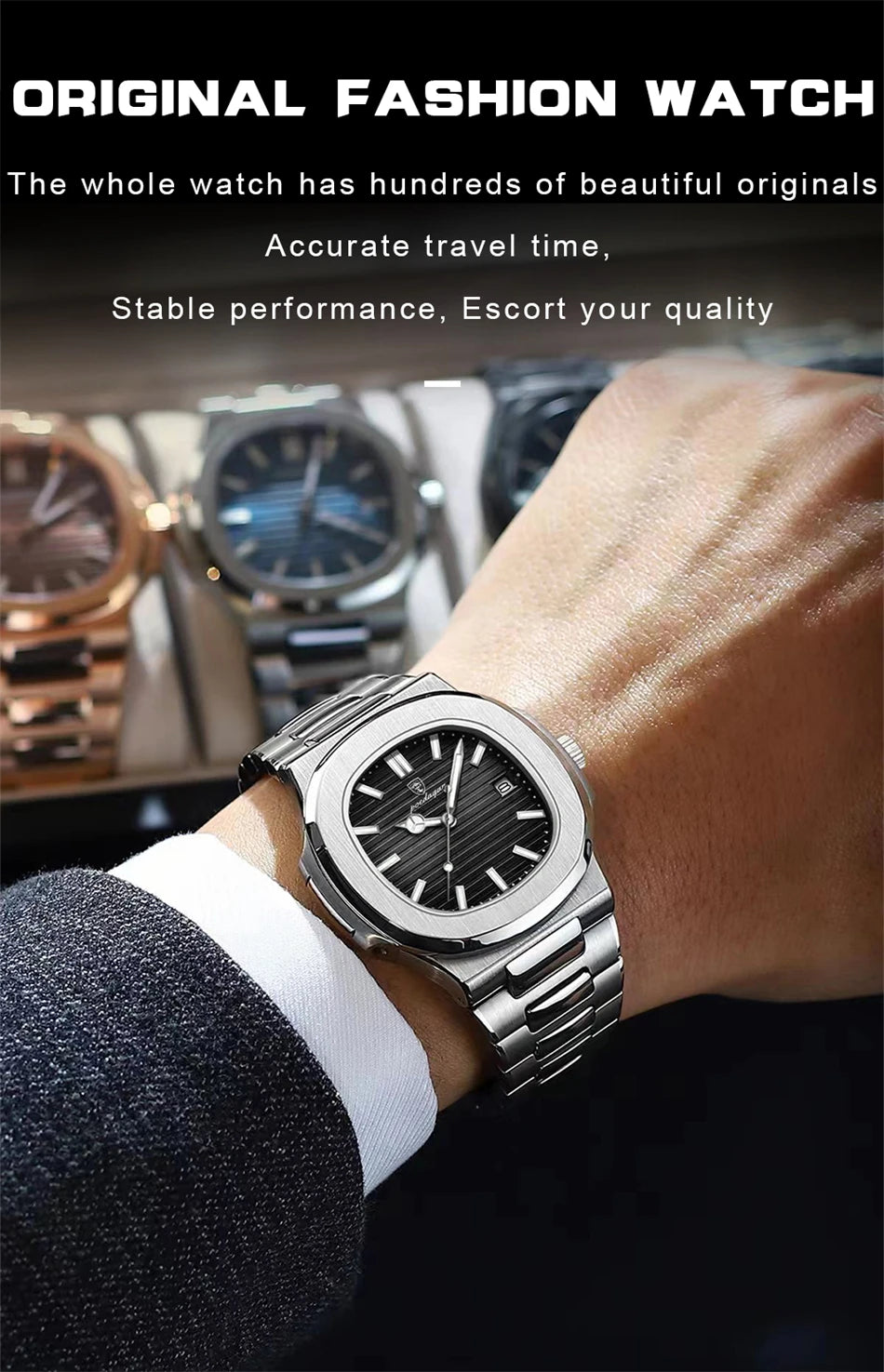 POEDAGAR Luxury Watch Business 50 ATM Waterproof Male Clock Luminous Date Stainless Steel Square Quartz Men Watches reloj hombre